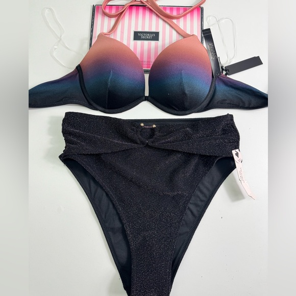 Victoria's Secret Gradient Bikini - Black Sz 36B pushup / MNWT
